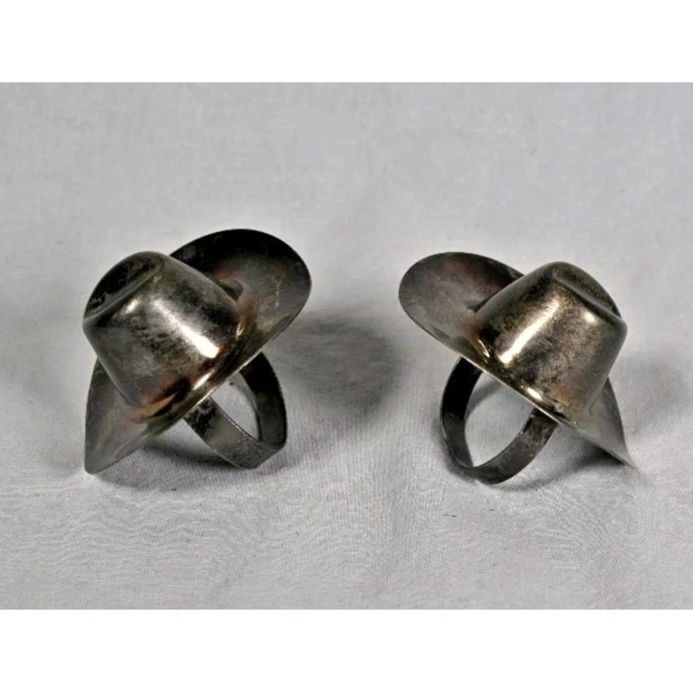 Vintage Western Cowboy Hat Napkin Rings Set of 2 Metal 2-5/8 Inch